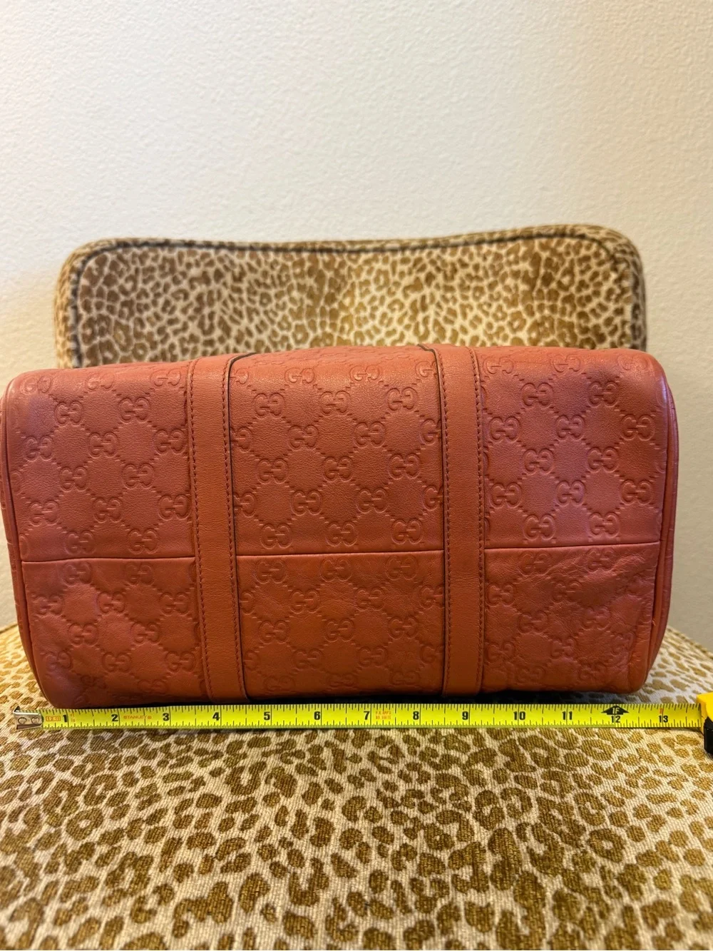 💯Authentic! GUCCI GG Guccissima Medium Joy Boston Bag Brown/Orange/Rust Leather